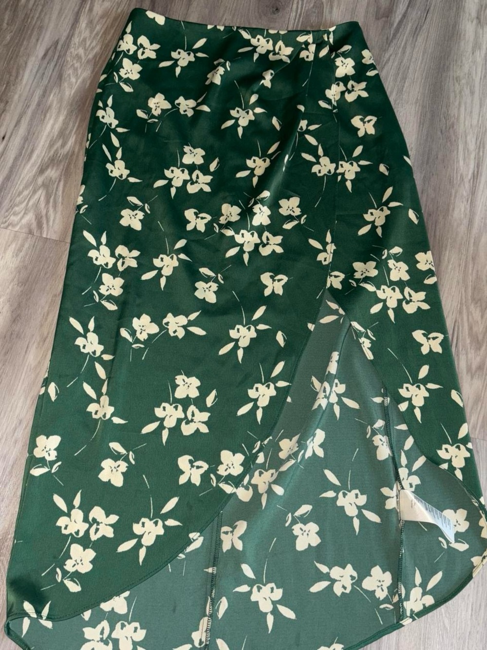 Green floral silk skirt